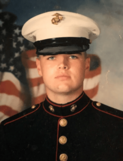 A United States Marine in dress blues